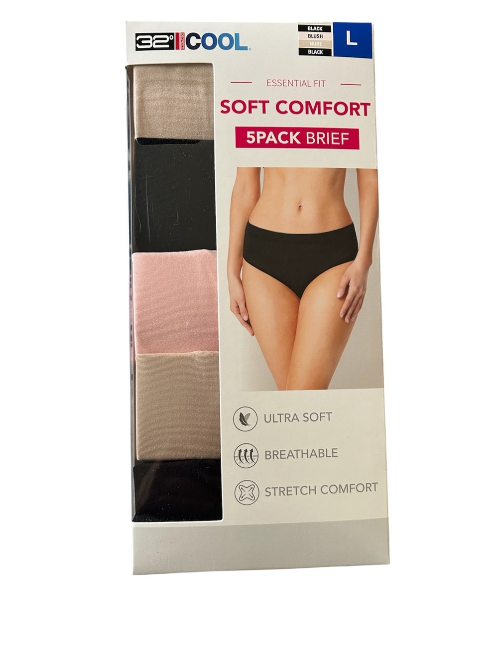 32 Degrees Soft Comfort 5-Pack Briefs - Black, Blush, Beige